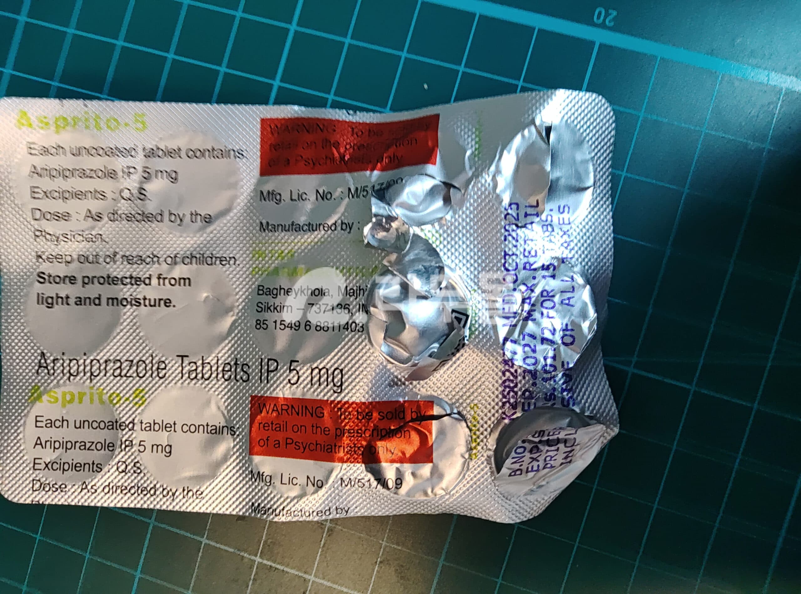 아빌리파이정 아리피프라졸 Asprito 5mg 직구 후기