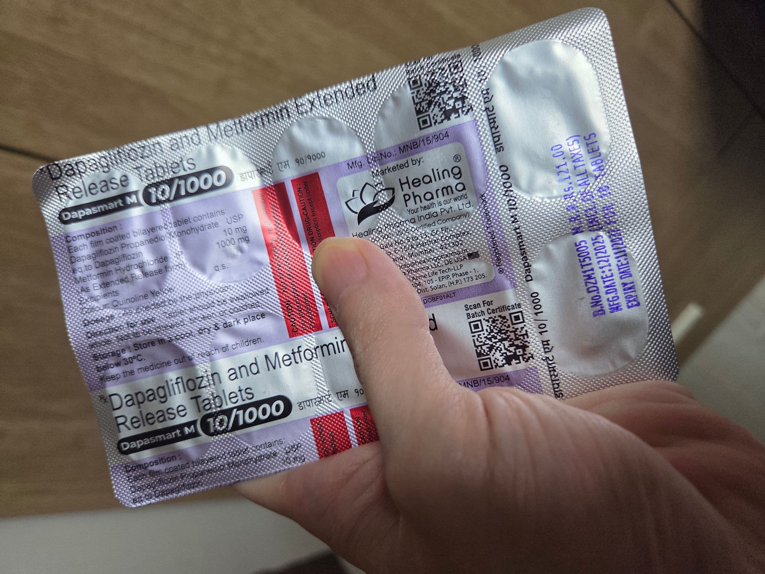 다파스마트 M 10/1000( Dapagliflozin 10mg + Metformin 1000mg ) 직구 후기