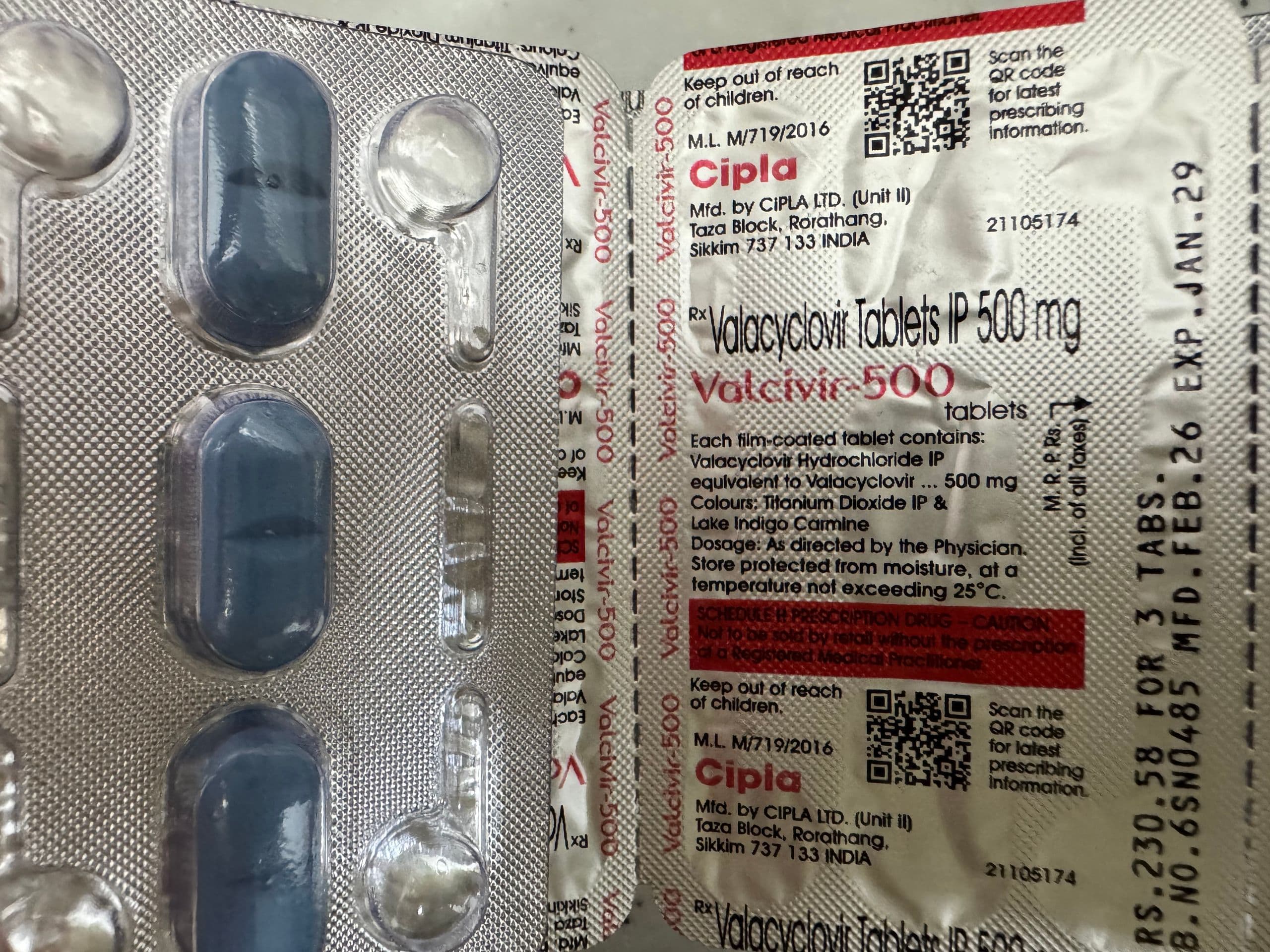 발라시클로버 Valacyclovir 500mg 직구 후기