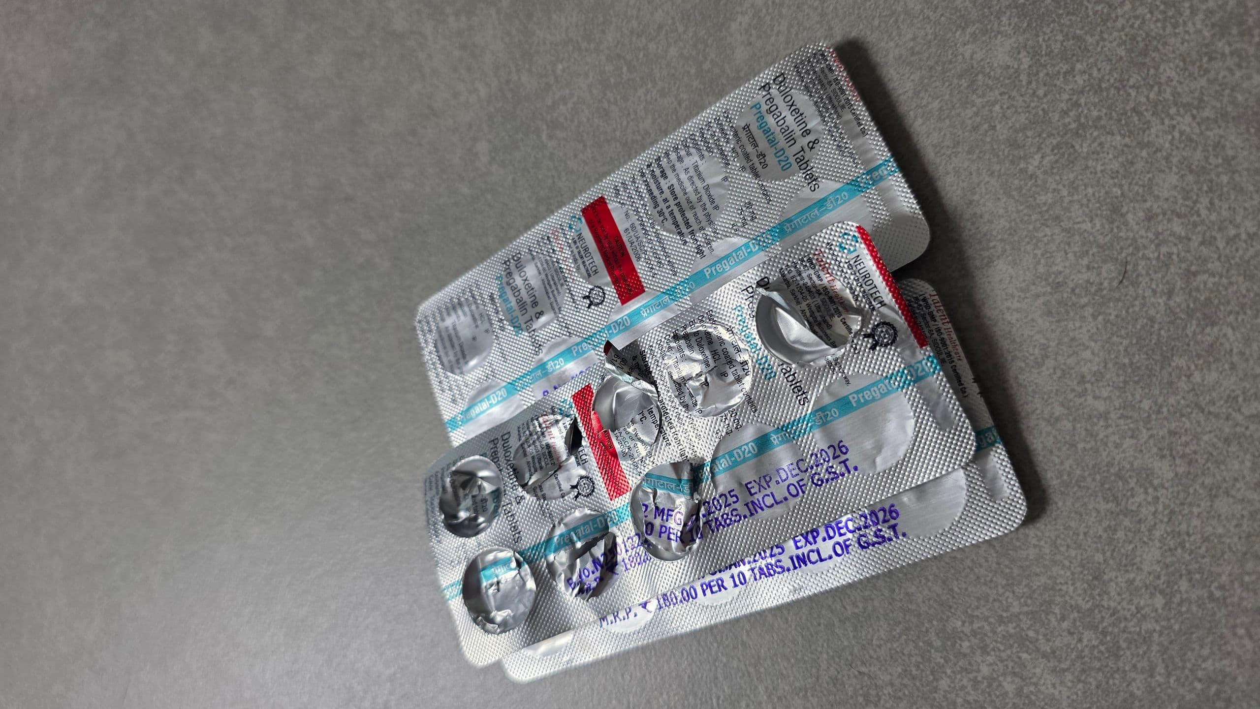 프레가탈 D20 ( 두록세틴 Duloxetine 20mg + 프레가발린 Pregabalin 75mg ) 직구 후기